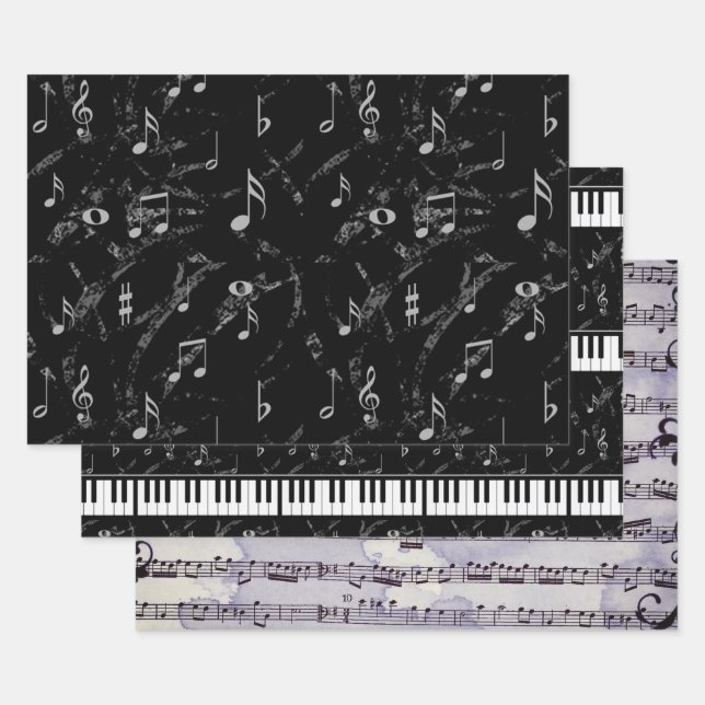 Feuille De Papier Cadeau Collection de musique noire et blanche (Lot)