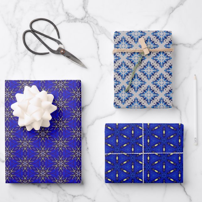 Feuille De Papier Cadeau Collection de Noël bleu Sapphire classique (Recto)