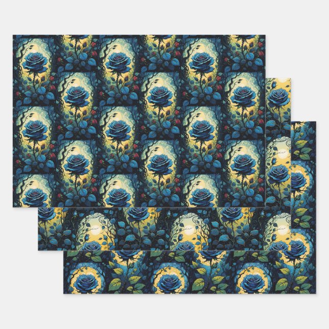 Feuille De Papier Cadeau Collection de vignes Roses bleues (Lot)