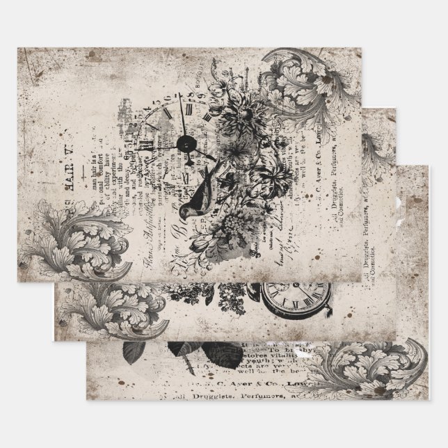 Feuille De Papier Cadeau Collection d'élagances de vintae (Lot)