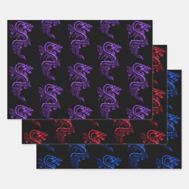 Feuille De Papier Cadeau Collection Dragon asiatique (Lot)