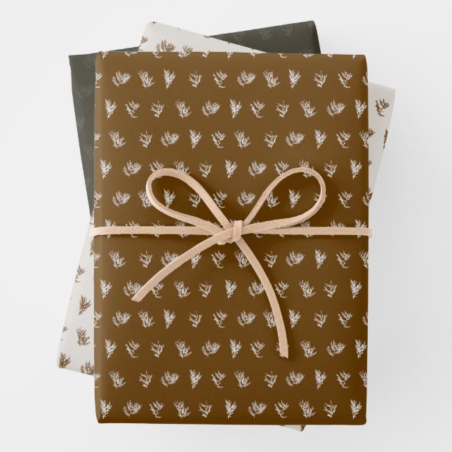 Feuille De Papier Cadeau Collection Noël | Cèdre Cognac, Crème, Vert (En situation)