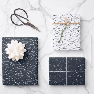 Feuille De Papier Cadeau collines de neige bleu marin et blanc