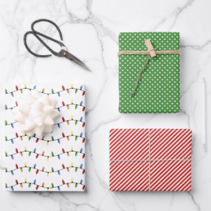 Feuille De Papier Cadeau Coloré Festif Party String Lights Motif d'art