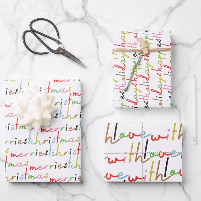 Feuille De Papier Cadeau coloré rétro moderne Joyeux Noël (Recto)