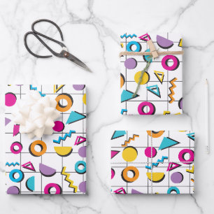 Feuille De Papier Cadeau Colorful Eighties 80's Retro Motif géométrique