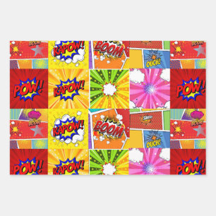 Feuille De Papier Cadeau Colorful Superhero comic pop art arrière - plan