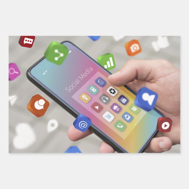 Feuille De Papier Cadeau Conception branchée des médias sociaux (Devant)