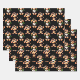 Feuille De Papier Cadeau Conception de motif singe noir