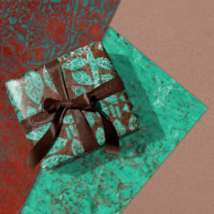 Feuille De Papier Cadeau Conception de saumons rouille et turquoise