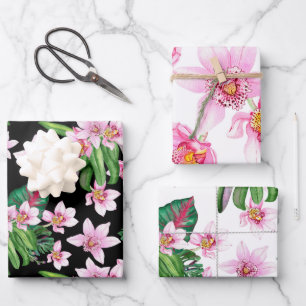 Feuille De Papier Cadeau Conception d'orchidées à l'aquarelle 27
