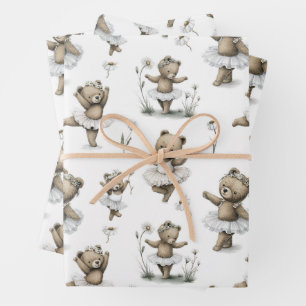 Feuille De Papier Cadeau Conception d'ours ballerine à l'aquarelle mignonne