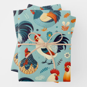 Feuille De Papier Cadeau Conception du poulet et du coq