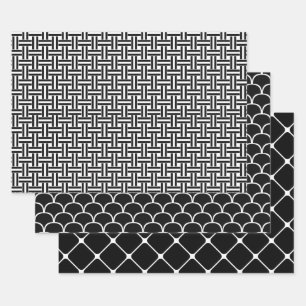 Feuille De Papier Cadeau Conception géométrique en noir et blanc