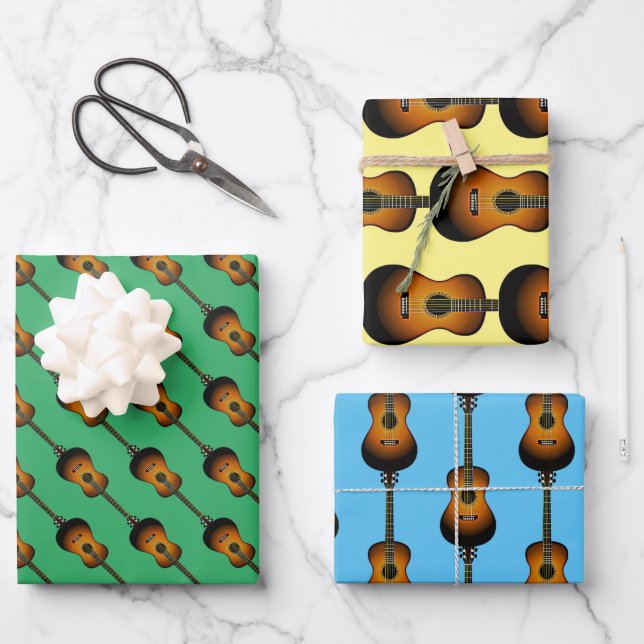 Feuille De Papier Cadeau Conception musicale de guitare acoustique (Recto)