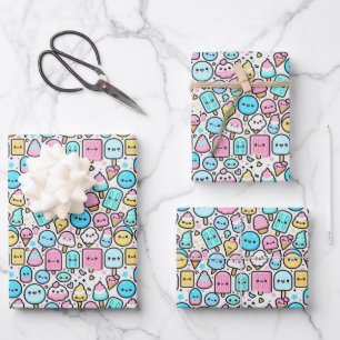 Feuille De Papier Cadeau Cone de crème glacée et Popsicle Kawaii Art