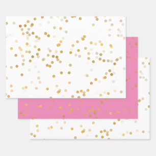 Feuille De Papier Cadeau Confetti en or blanc