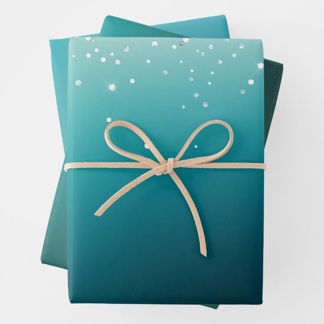Feuille De Papier Cadeau Confetti turquoise en argent (En situation)