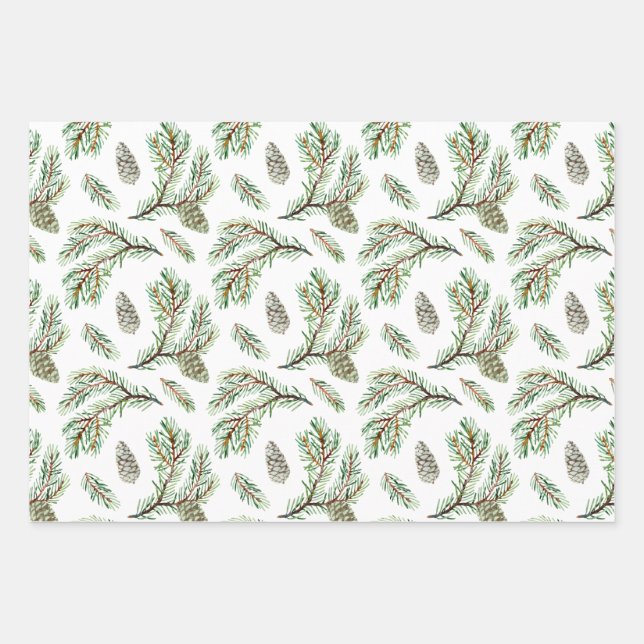 Feuille De Papier Cadeau Conifère, pinèdes et cônes (Devant)