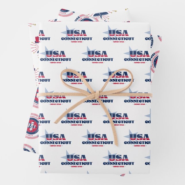 Feuille De Papier Cadeau Connecticut, 50 États, Liberty Bell (En situation)