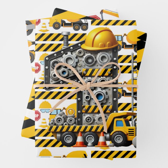 Feuille De Papier Cadeau Construction 1ère fête d'anniversaire (En situation)