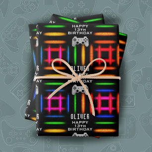 Feuille De Papier Cadeau Contrôleur de jeu vidéo de gamer fête d'anniversai