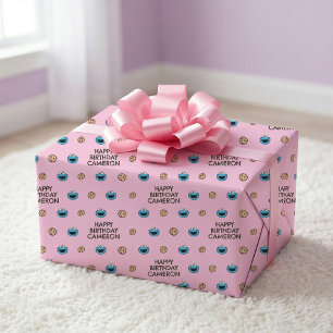 Feuille De Papier Cadeau Cookie Monster et motif rose Cookies