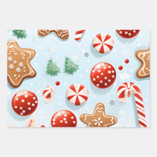 Feuille De Papier Cadeau Cookies et bonbons de Noël festifs (Devant)