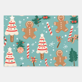 Feuille De Papier Cadeau Cookies et bonbons de Noël festifs