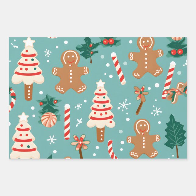 Feuille De Papier Cadeau Cookies et bonbons de Noël festifs (Devant)