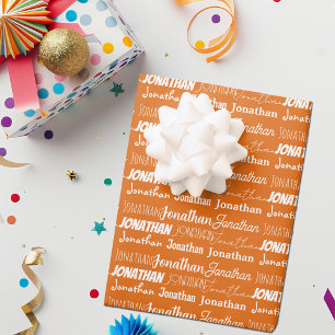 Feuille De Papier Cadeau Cool Personnalisé Orange Nom Typographie Anniversa