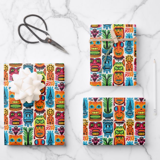 Feuille De Papier Cadeau Cool plage tiki tête motif carrelée (Recto)