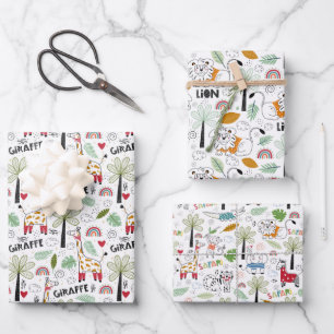 Feuille De Papier Cadeau cool Safari Jungle animaux carrelés