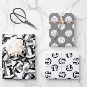 Feuille De Papier Cadeau coordination ensemble noir gris volleyballs motifs