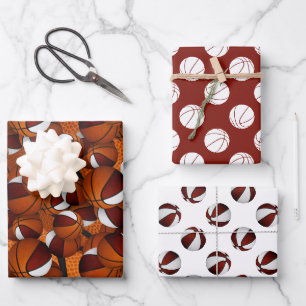 Feuille De Papier Cadeau coordination set maroon blanc motifs de basketball