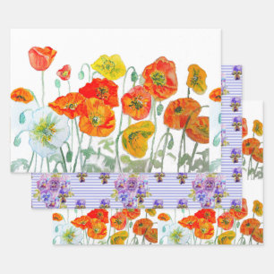 Feuille De Papier Cadeau Coquelicot Orange Pansy Violet Aquarelle
