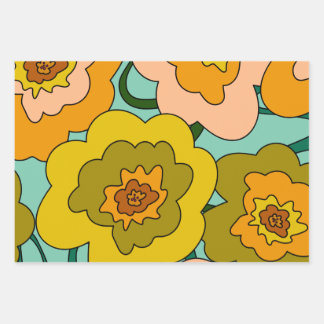 Feuille De Papier Cadeau Coquelicots pastel enveloppants