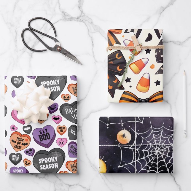Feuille De Papier Cadeau Coquette amusante halloween arc bonbon coeur toile (Créateur téléchargé)
