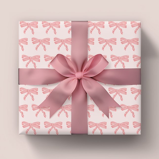 Feuille De Papier Cadeau Coquette arcs rayés rose et rouge (Coquette pink striped bows wrapping paper sheets. Matching range available.)