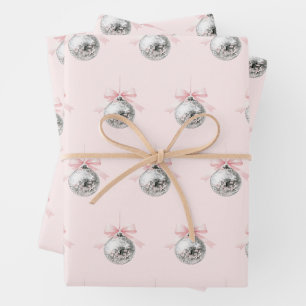 Feuille De Papier Cadeau Coquette personnalisée Disco Ball rose ruban