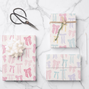 Feuille De Papier Cadeau Coquette rayée Bows menthe rose lilas jaune