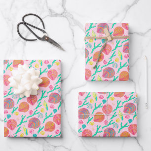 Feuille De Papier Cadeau Coquillages doux Joli Motif rose