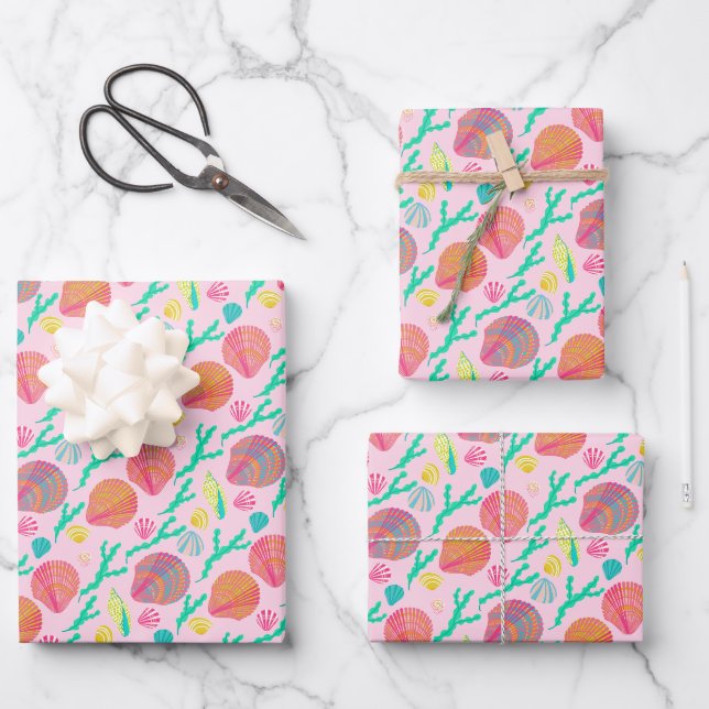Feuille De Papier Cadeau Coquillages doux Joli Motif rose (Recto)