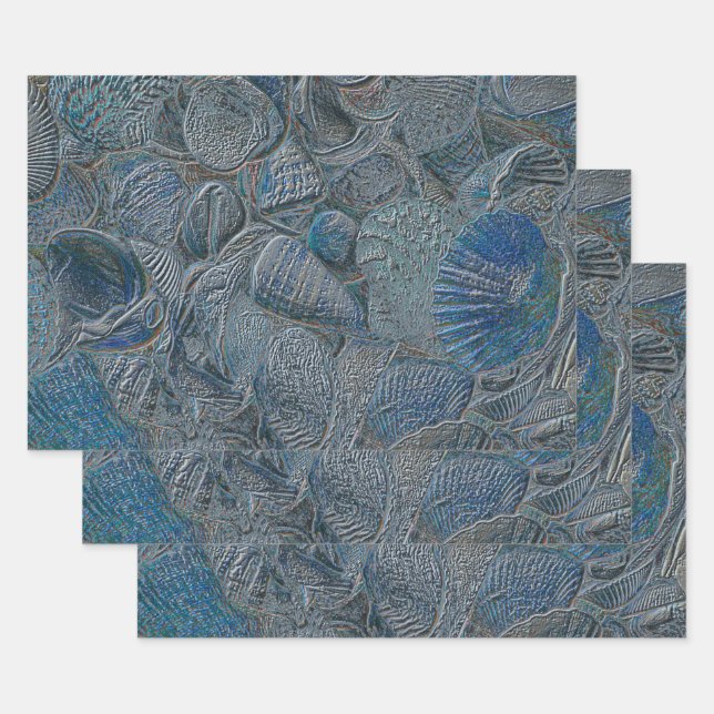 Feuille De Papier Cadeau Coquillages Ocean Beach Découpage métallique bleu (Lot)