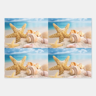 Feuille De Papier Cadeau Coquillages sur la plage