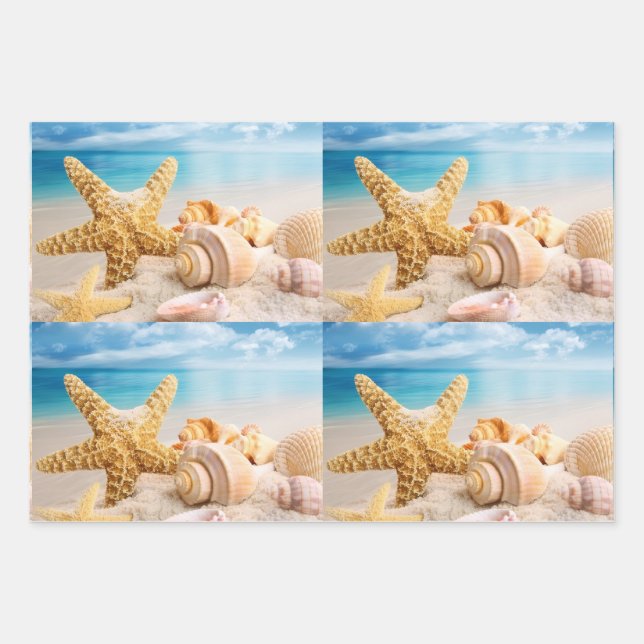 Feuille De Papier Cadeau Coquillages sur la plage (Devant)