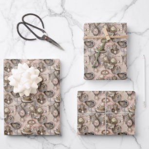 Feuille De Papier Cadeau coquilles d'huîtres mignonnes perles carrelées