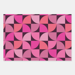 Feuille De Papier Cadeau Corail rose géométrique moderne du milieu du siècl