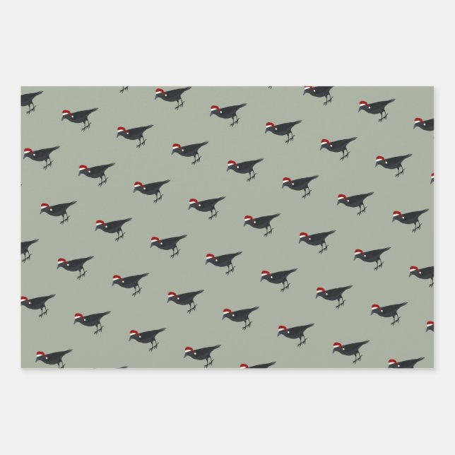 Feuille De Papier Cadeau Corbeau de Noël (Devant)