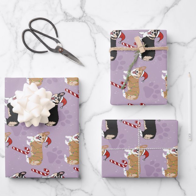 Feuille De Papier Cadeau Corgi de Noël (Recto)